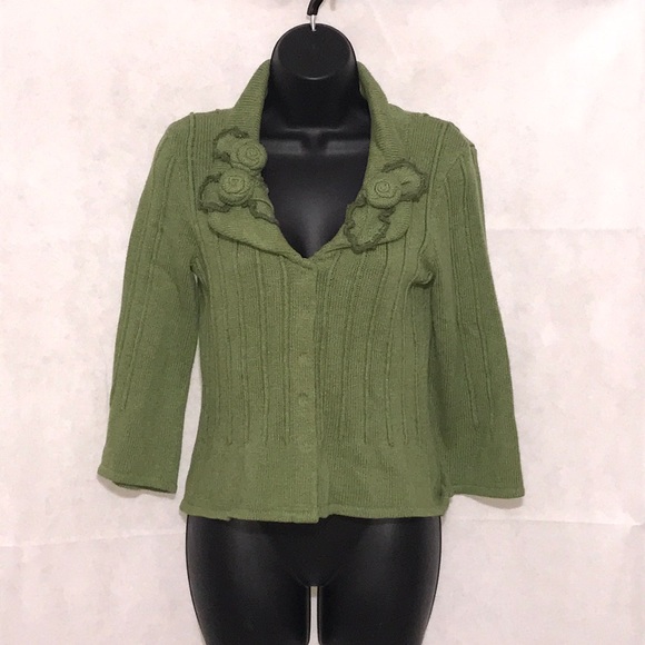 CAbi Sweaters - CAbi Green Knit Cardigan Size XS—WO1